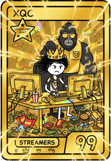 xQc custom-designed collectible card, Legendary GOAT edition